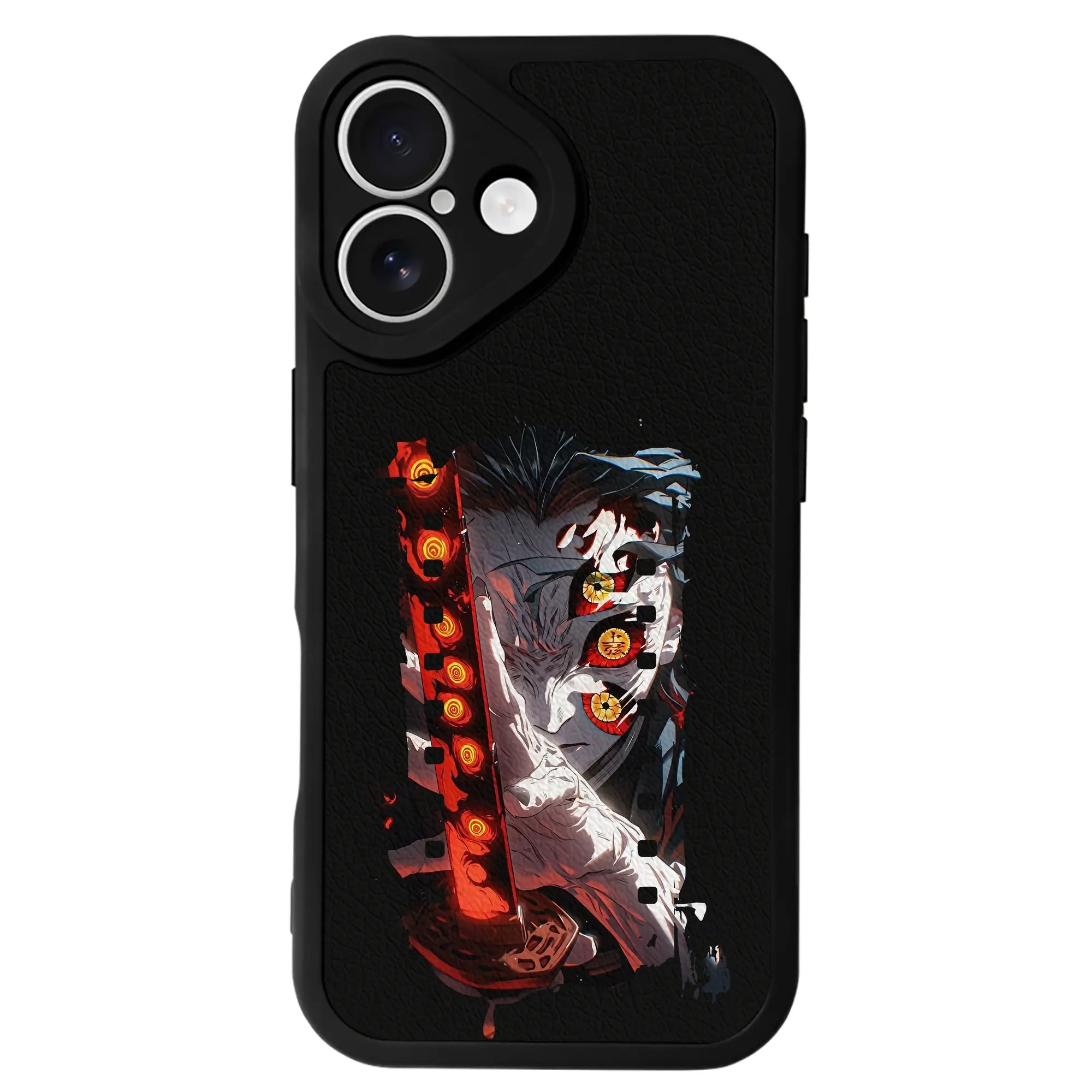 鬼滅の刃 グッズ,黒死牟 - IPhone 16シリーズ対応 ・ シリコンスマホケース ・ レザー調 ・ 高精度フィット ・ 耐衝撃 ・ ワイヤレス充電対応 ・ 精密カット